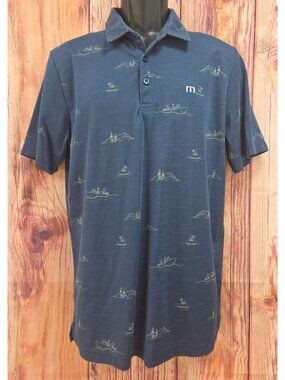 Travis Mathew Mens Navy Polo Medium Subtle Nautical Print